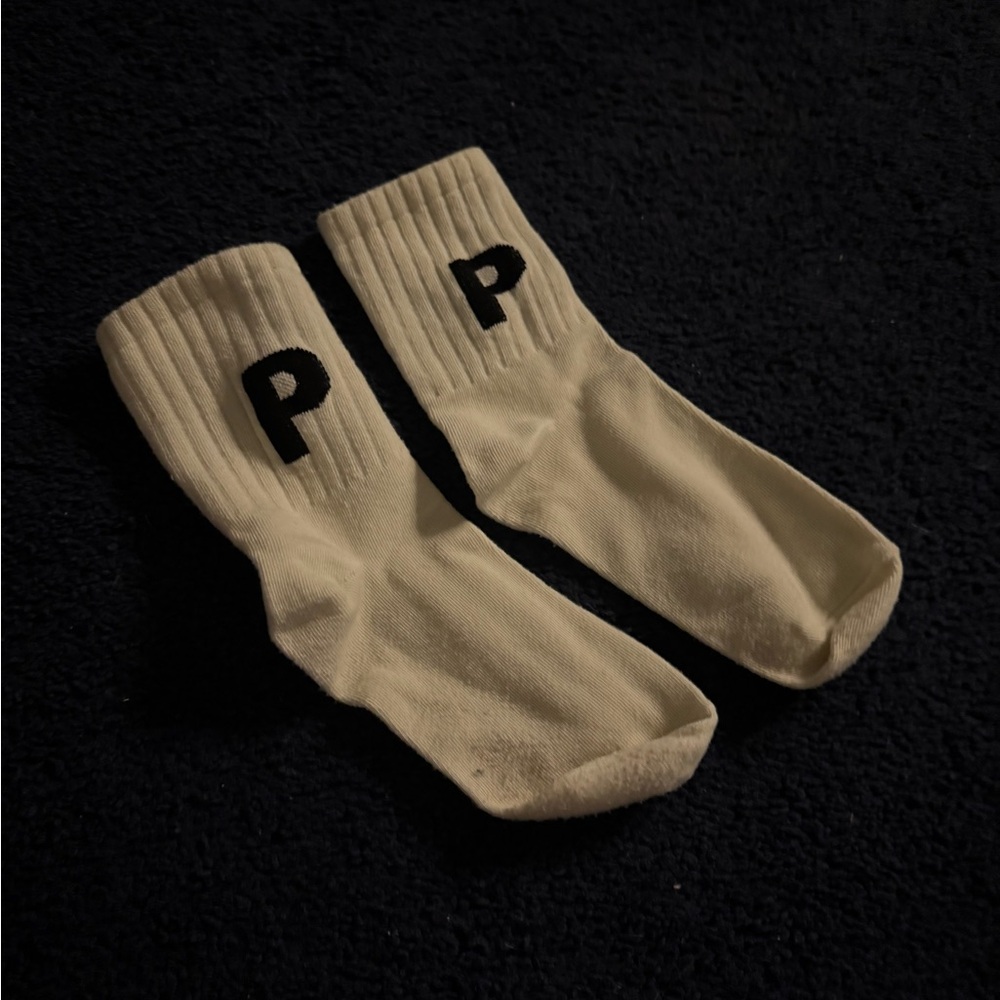 PINK Victoria's Secret Cream Socks with Black Lettering